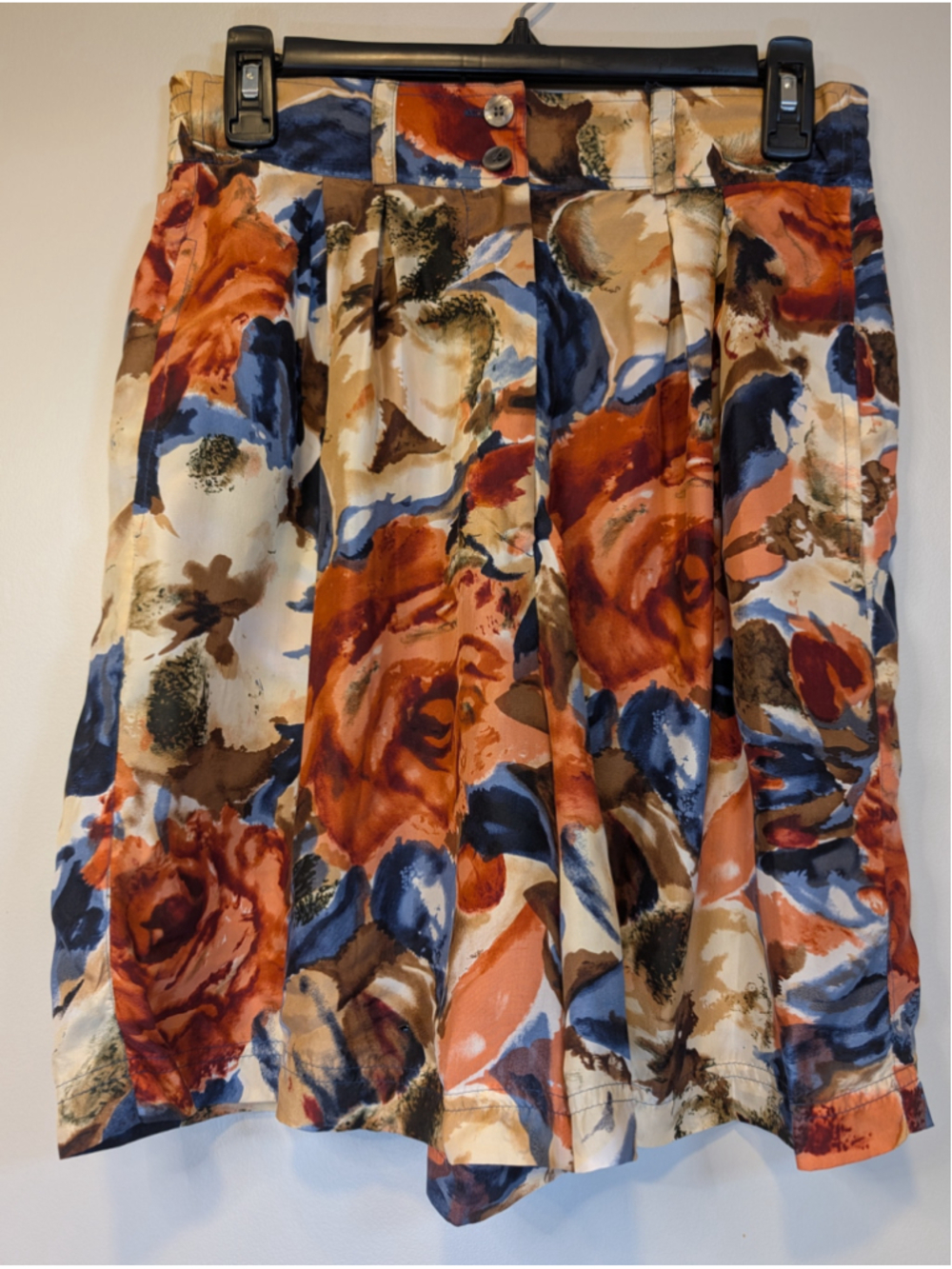 Vintage 90s Forenza Silk Watercolor Floral Pleated Mom Shorts S Whimsygoth
